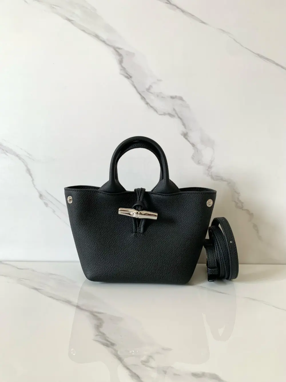 LONGCHAMP LE ROSEAU XS HANDBAG black leather