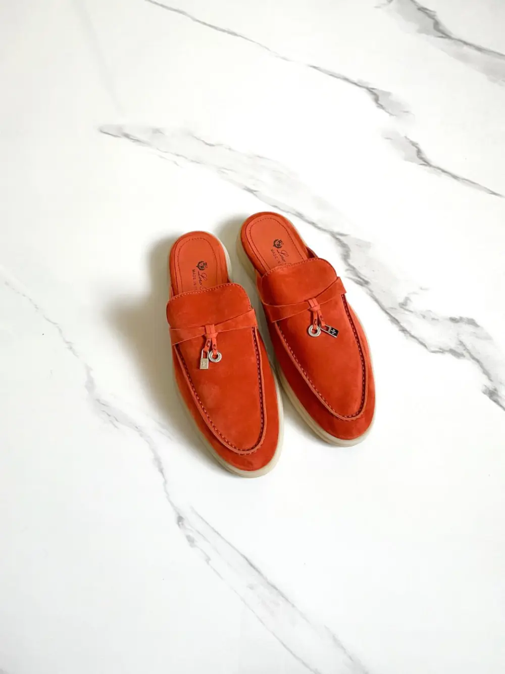 LORO PIANA BABOUCHE CHARMS WALK MULES orange flame (l0a2)