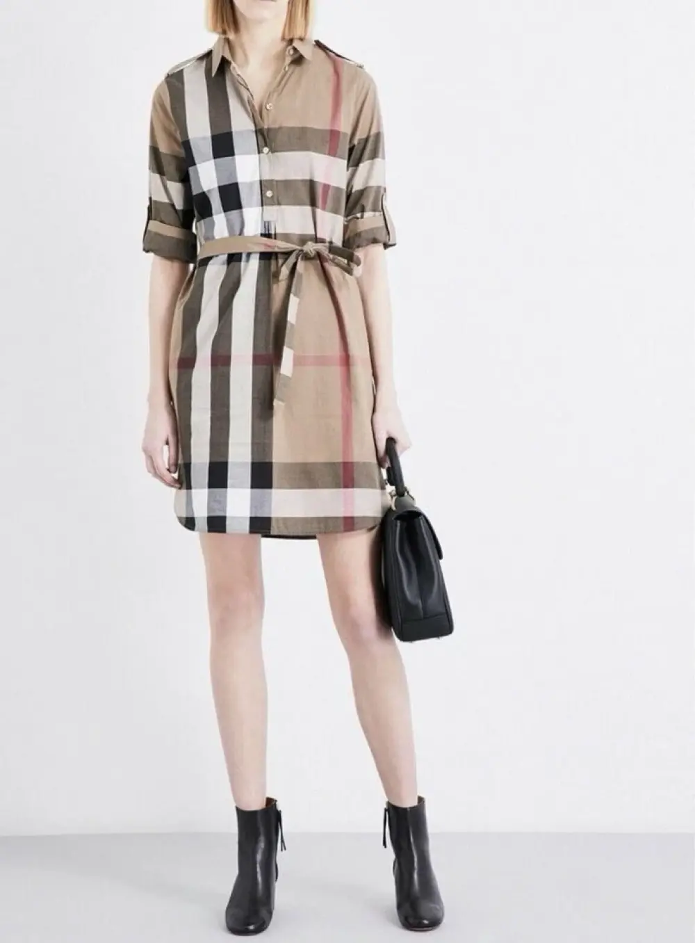 BURBERRY SHIRT WAIST DRESS CHECKER nude palestone
