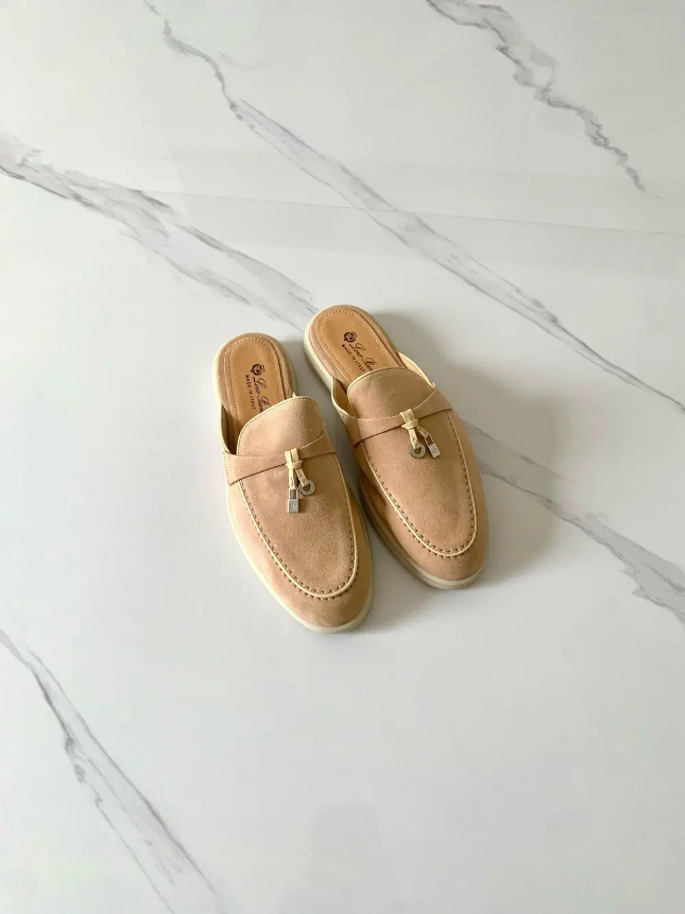 LORO PIANA BABOUCHE CHARMS WALK MULES pink reef / beige lining (30d3)