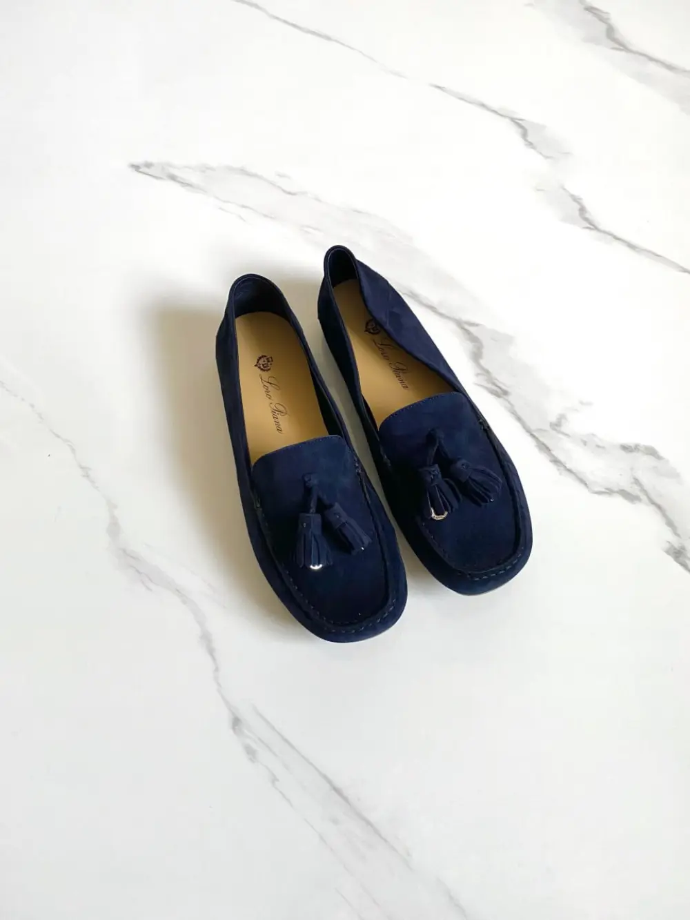 LORO PIANA DOT SOLE WALK MOCASSIN blue navy / sun gold (w1b4)