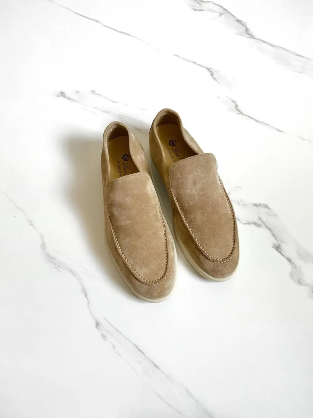 LORO PIANA SUMMER CHAMRS WALK LOAFER MEN SUEDE light wood smoke (h755)