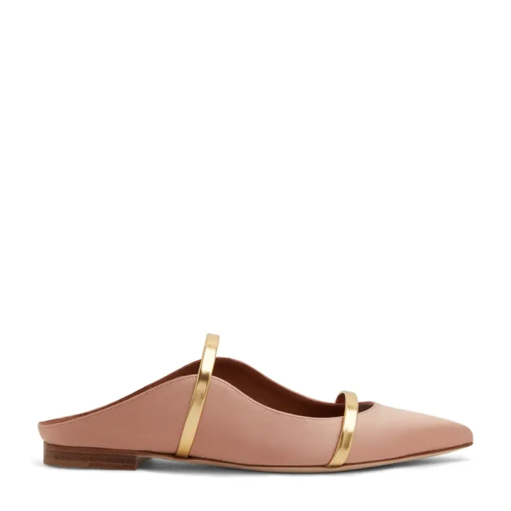 FLAT MULES · blush gold satin