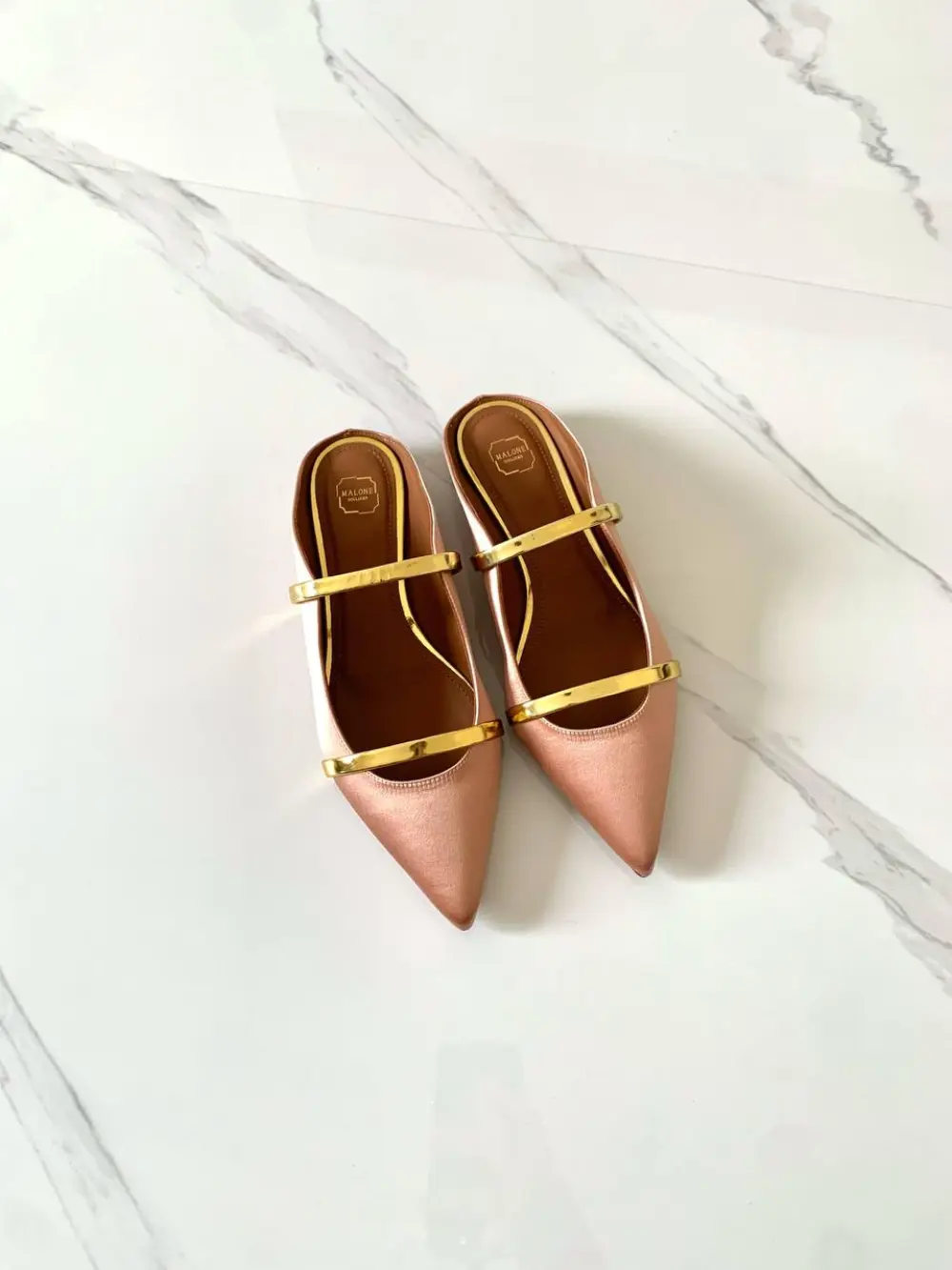 MALONE FLAT MULES blush gold satin