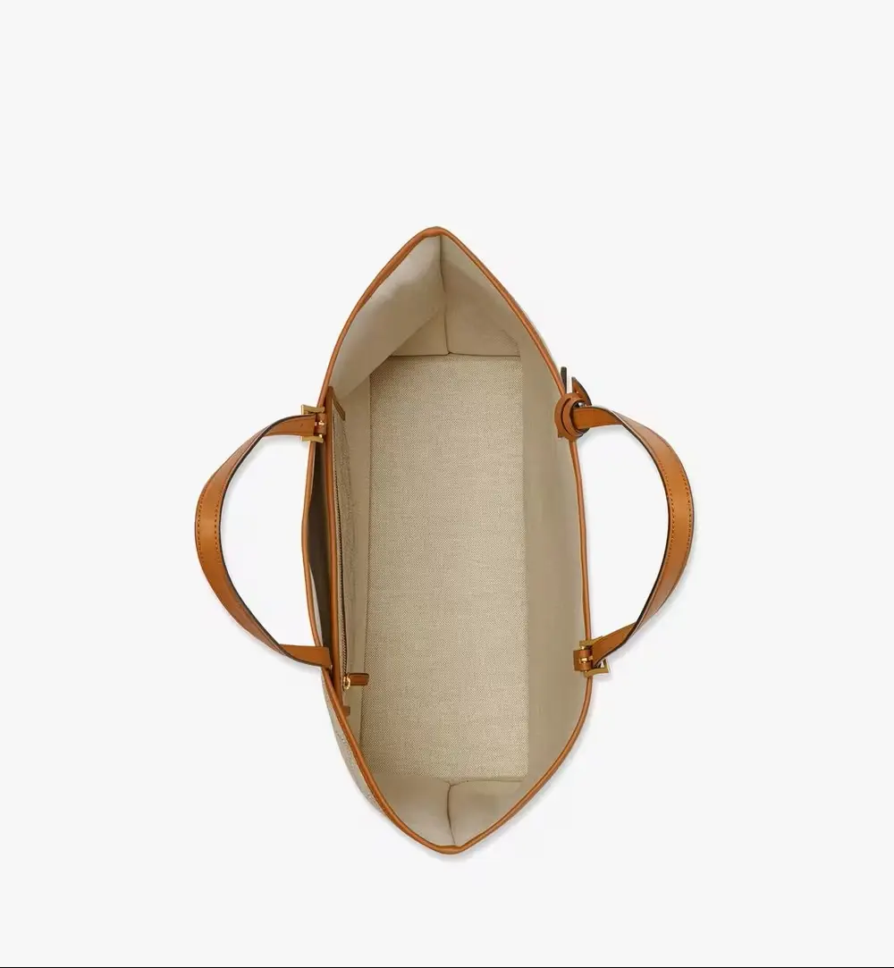 MCM MEDIUM HIMMEL LAURETOS LEATHER TOTE BAG beige oatmeal