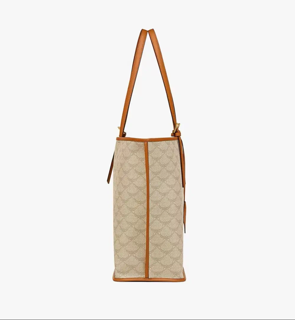 MCM MEDIUM HIMMEL LAURETOS LEATHER TOTE BAG beige oatmeal