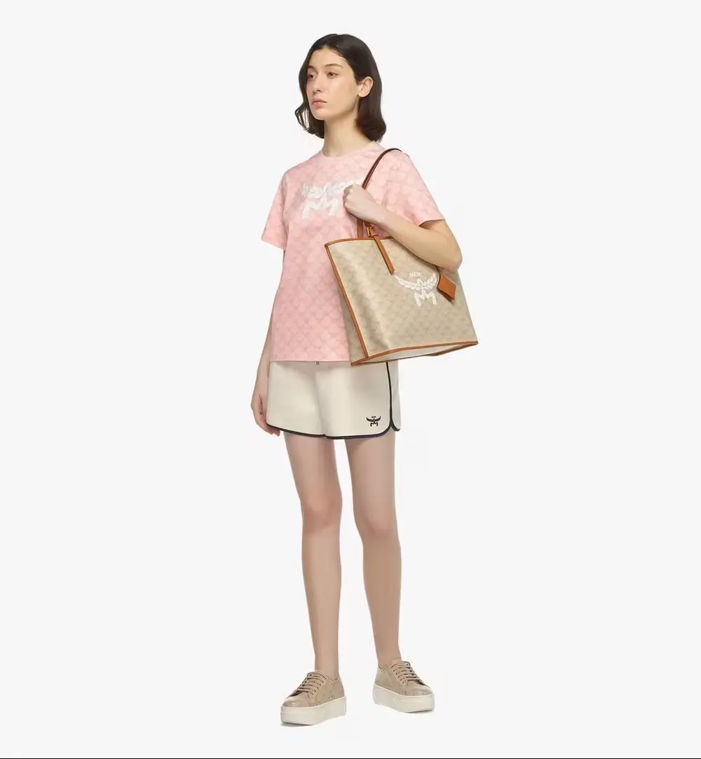 MCM MEDIUM HIMMEL LAURETOS LEATHER TOTE BAG beige oatmeal