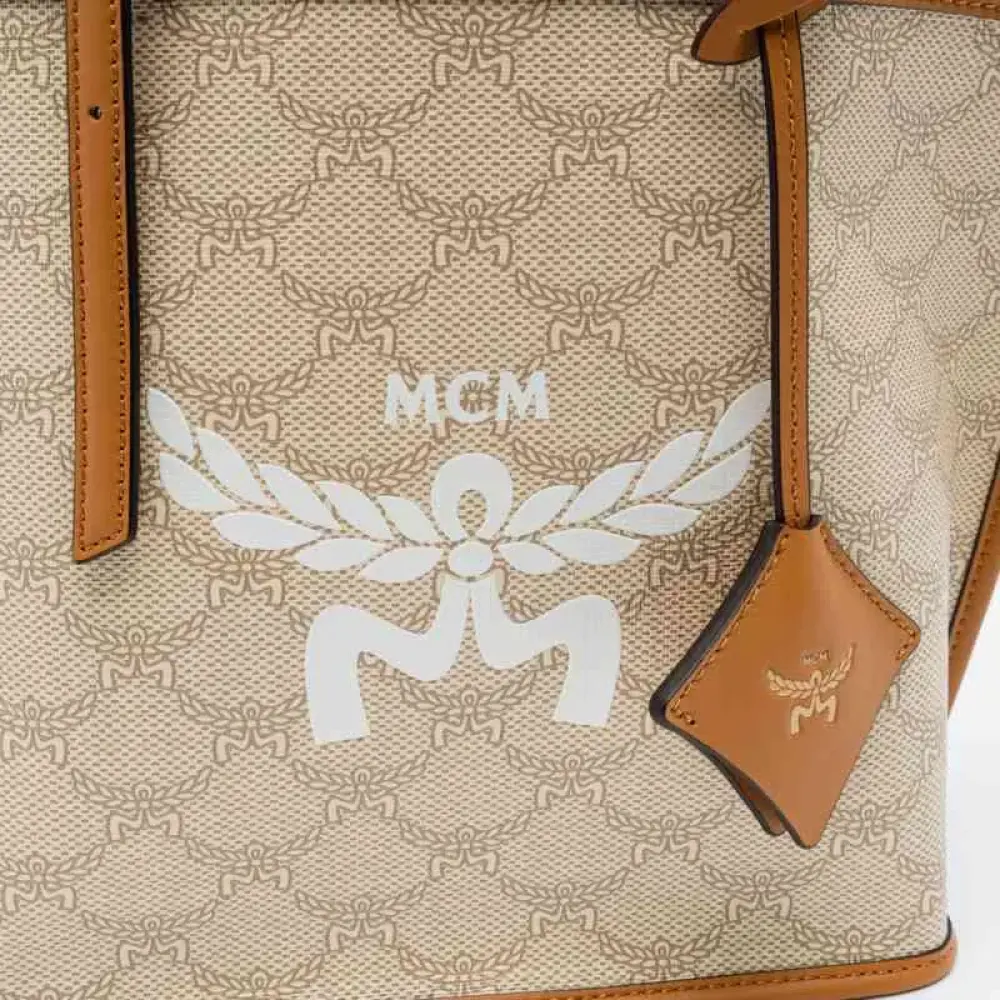 MCM MINI HIMMEL LAURETOS LEATHER TOTE BAG beige oatmeal