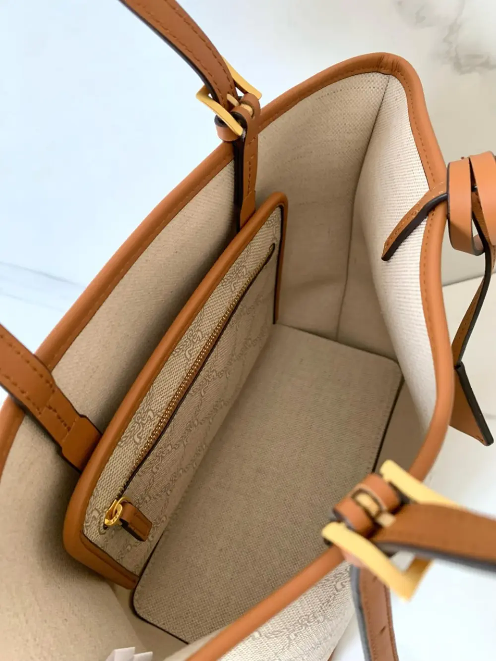 MCM MINI HIMMEL LAURETOS LEATHER TOTE BAG beige oatmeal