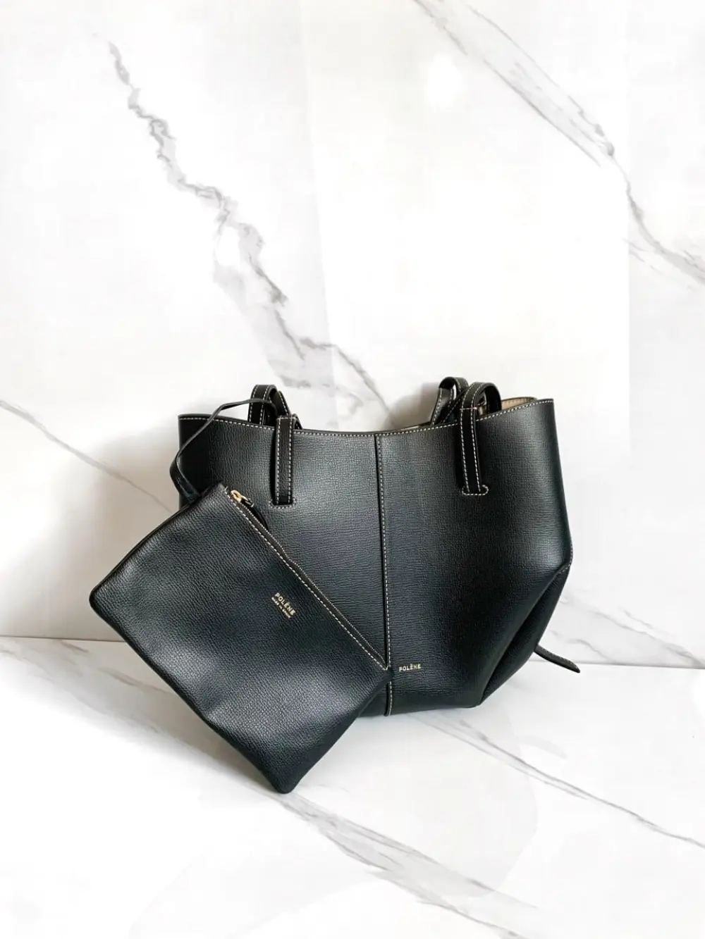 POLENE CYME MINI black with ecru stitching