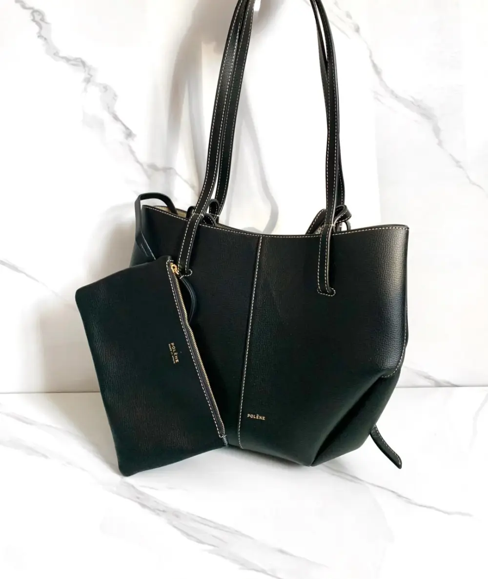 POLENE CYME MINI black with ecru stitching