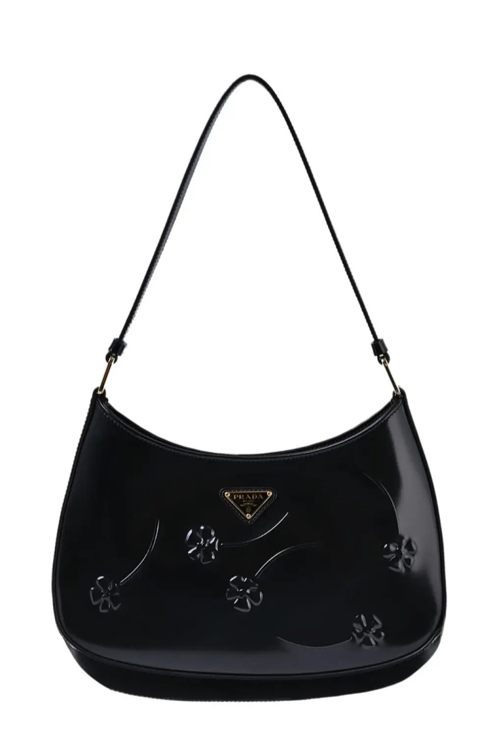 CLEO BRUSHED SHOULDER BAG WITH FLOWER PRINTED · black patent ghw