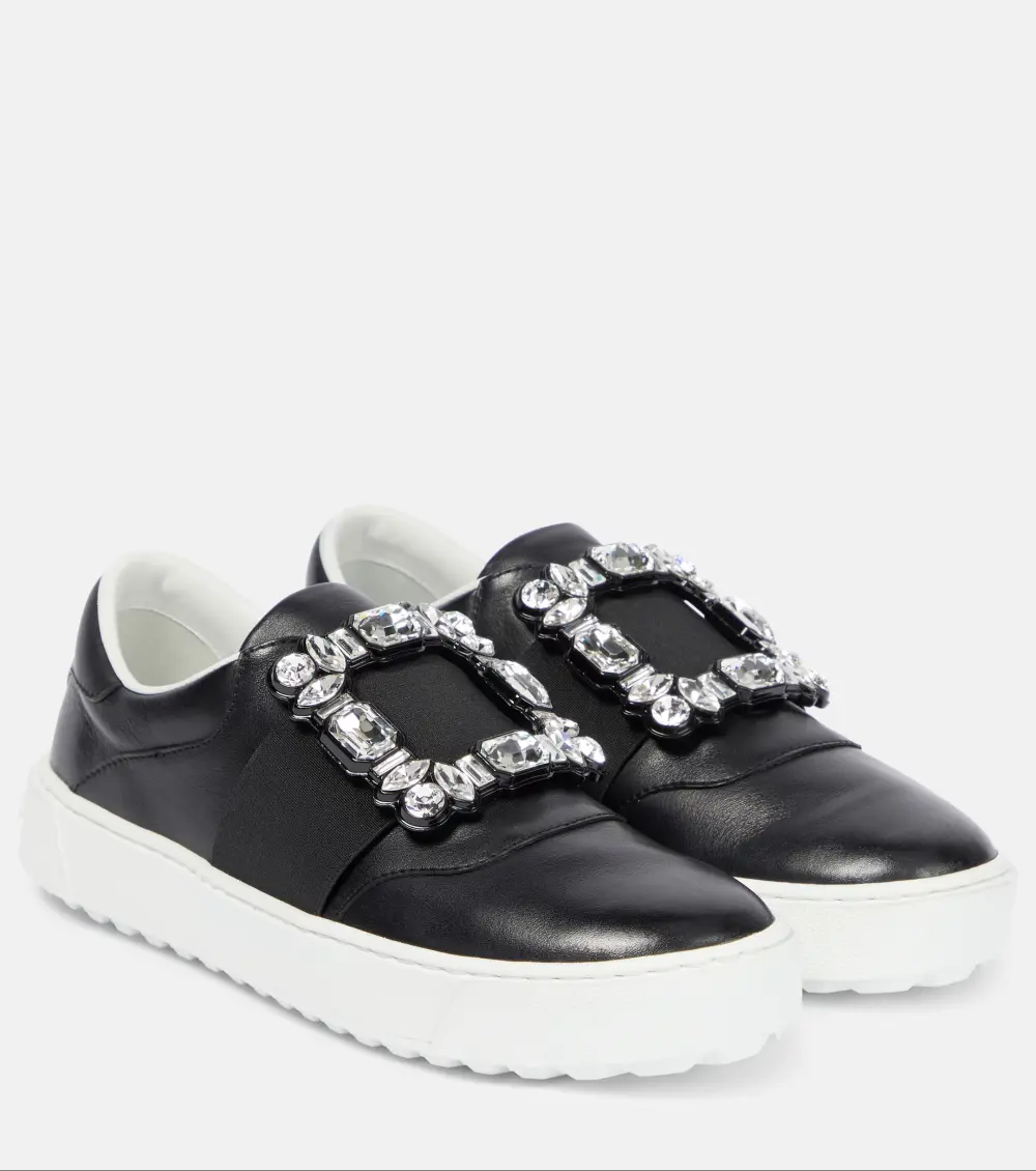 VERY VIVIER STRASS BUCKLE SNEAKERS IN LEATHER · black