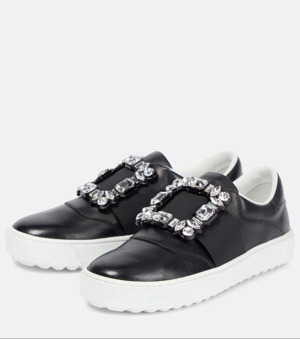 ROGER VIVIER VERY VIVIER STRASS BUCKLE SNEAKERS IN LEATHER black