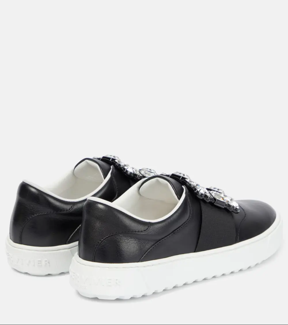 ROGER VIVIER VERY VIVIER STRASS BUCKLE SNEAKERS IN LEATHER black