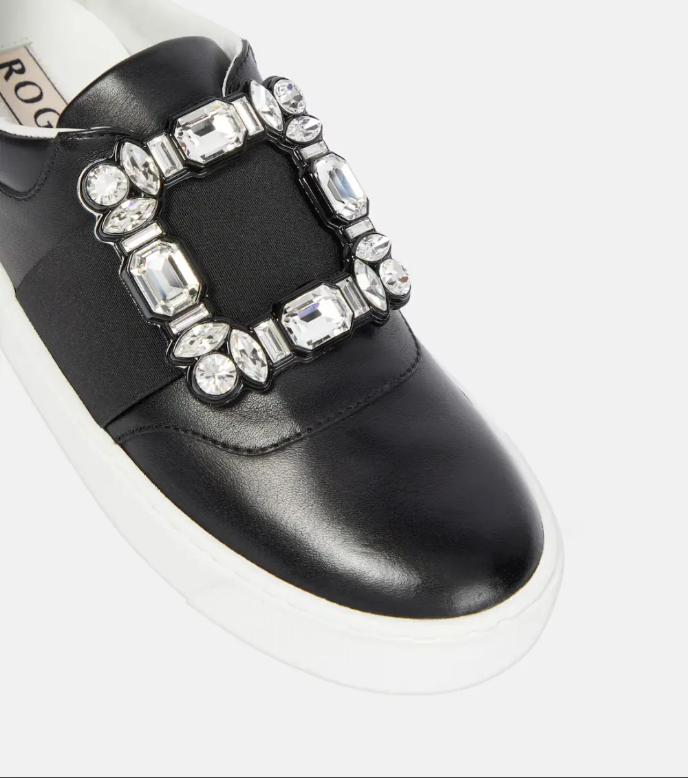 ROGER VIVIER VERY VIVIER STRASS BUCKLE SNEAKERS IN LEATHER black