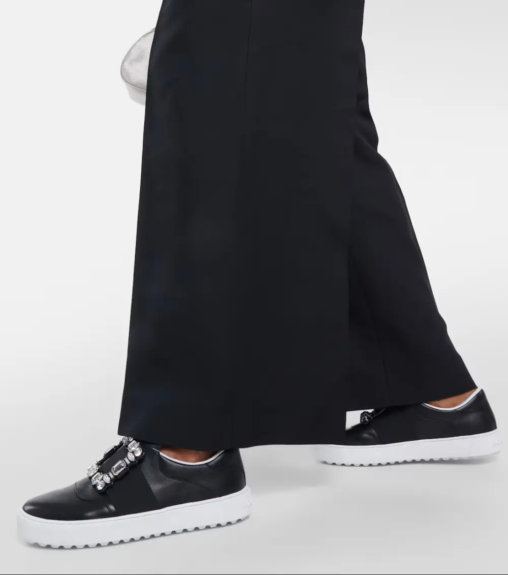 ROGER VIVIER VERY VIVIER STRASS BUCKLE SNEAKERS IN LEATHER black