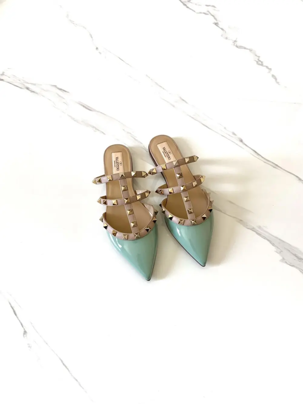 VALENTINO FLAT MULES honey dew