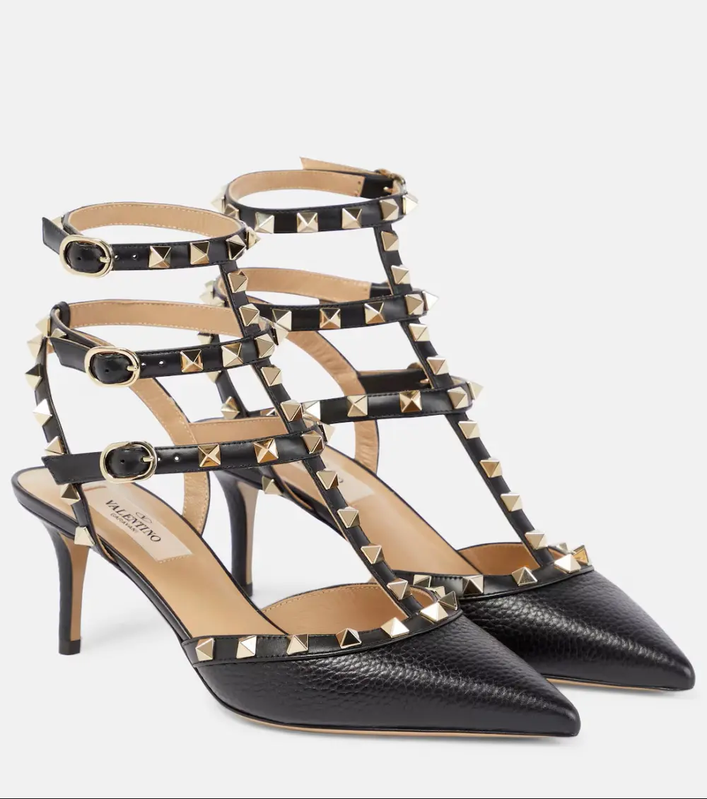 KITTEN HEELS 6CM ROCKSTUD · black grained