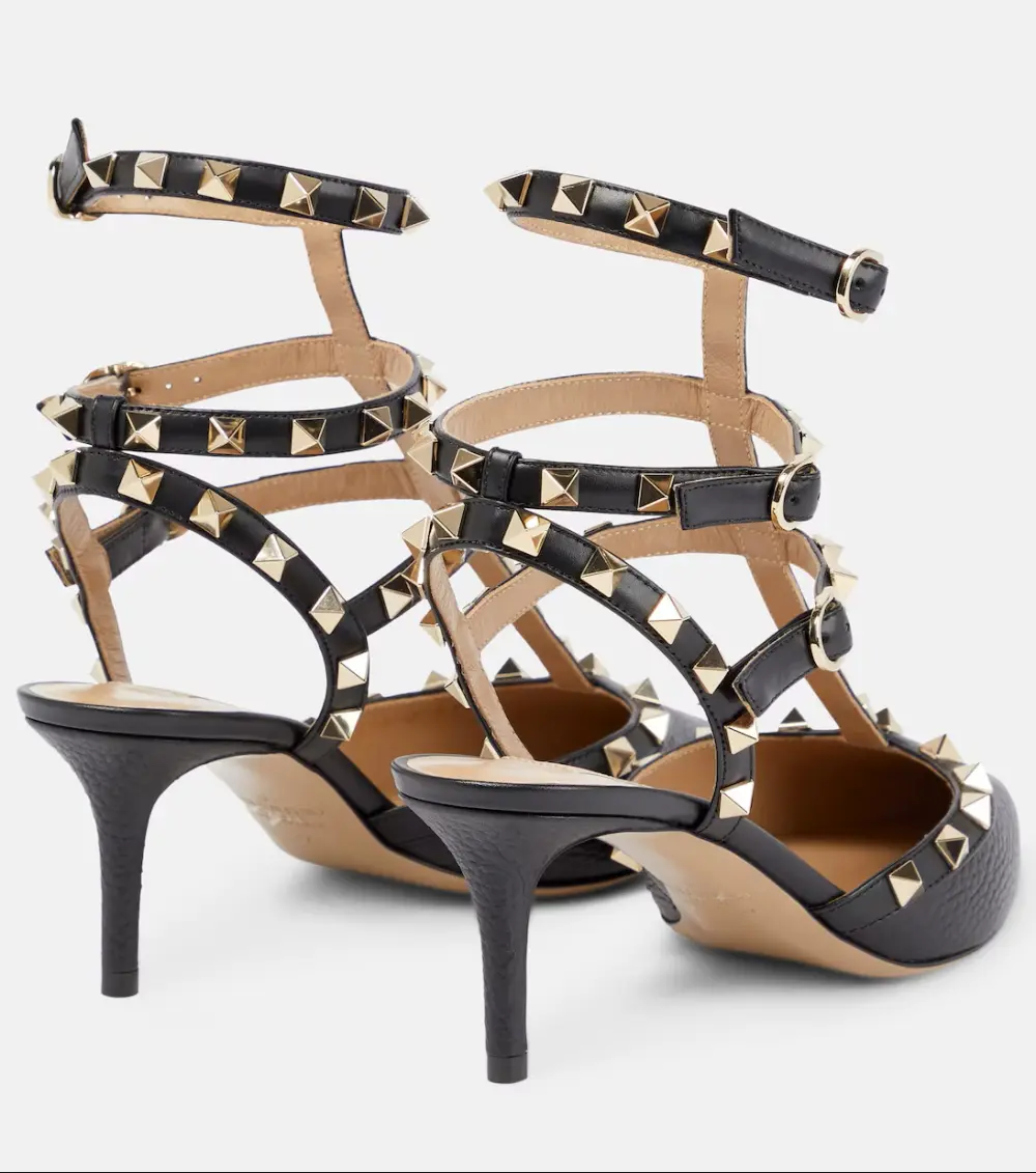 VALENTINO KITTEN HEELS 6CM ROCKSTUD black grained