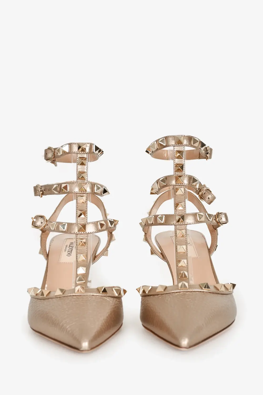 VALENTINO KITTEN HEELS 6CM ROCKSTUD gold grained