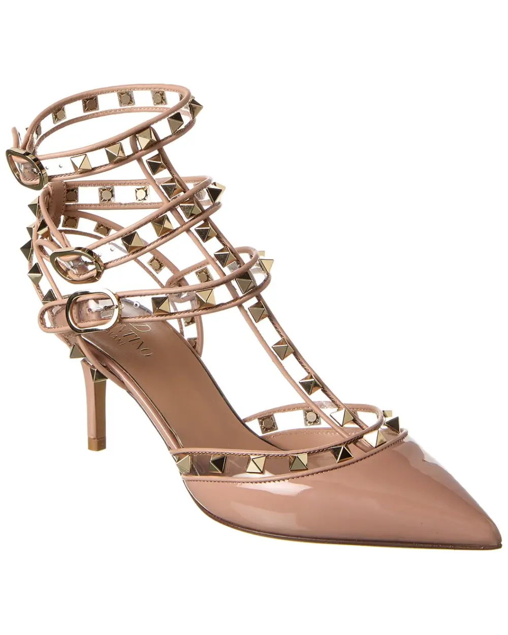 VALENTINO KITTEN HEELS 6CM ROCKSTUD TRANSPARENT pink patent