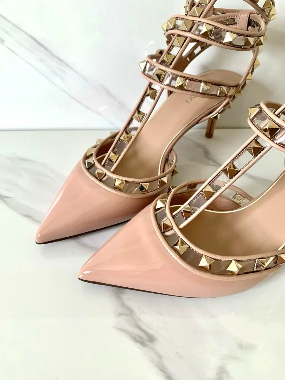 VALENTINO KITTEN HEELS 6CM ROCKSTUD TRANSPARENT pink patent