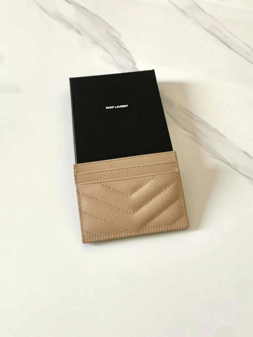 YSL SAINT LAURENT CARD HOLDER dark beige ghw