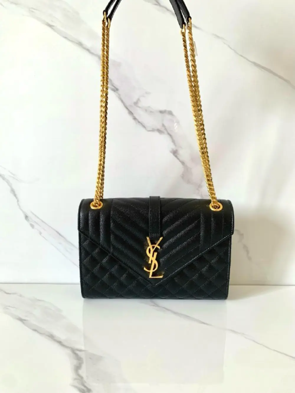 YSL SAINT LAURENT ENVELOPE MEDIUM black caviar ghw