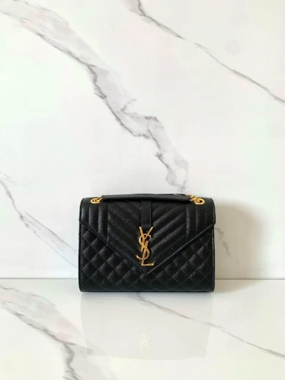 YSL SAINT LAURENT ENVELOPE MEDIUM black caviar ghw