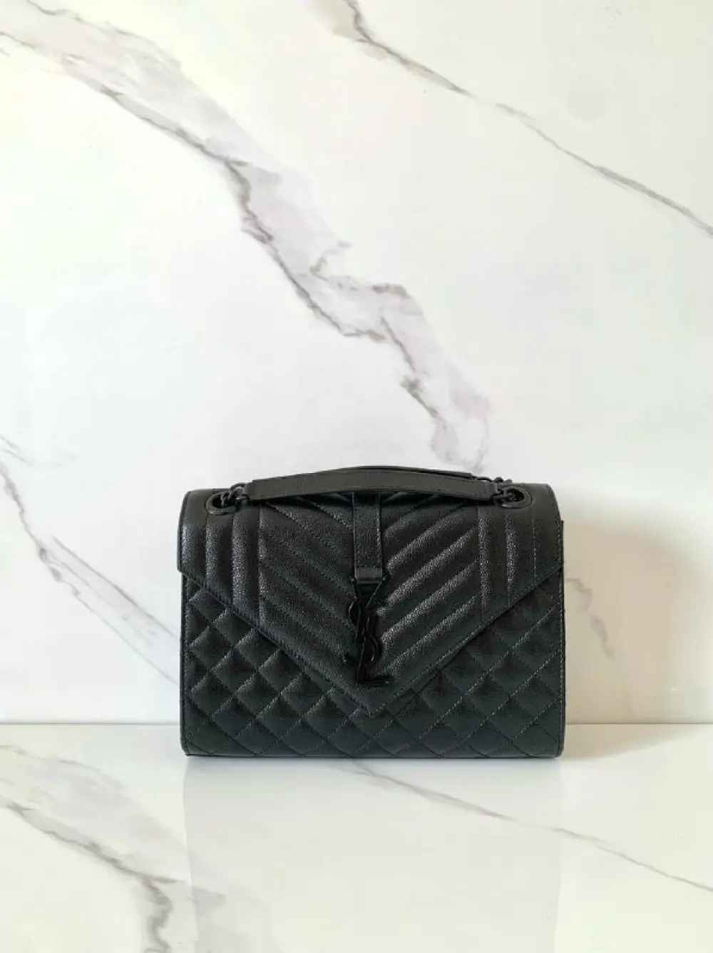YSL SAINT LAURENT ENVELOPE MEDIUM all black caviar bhw