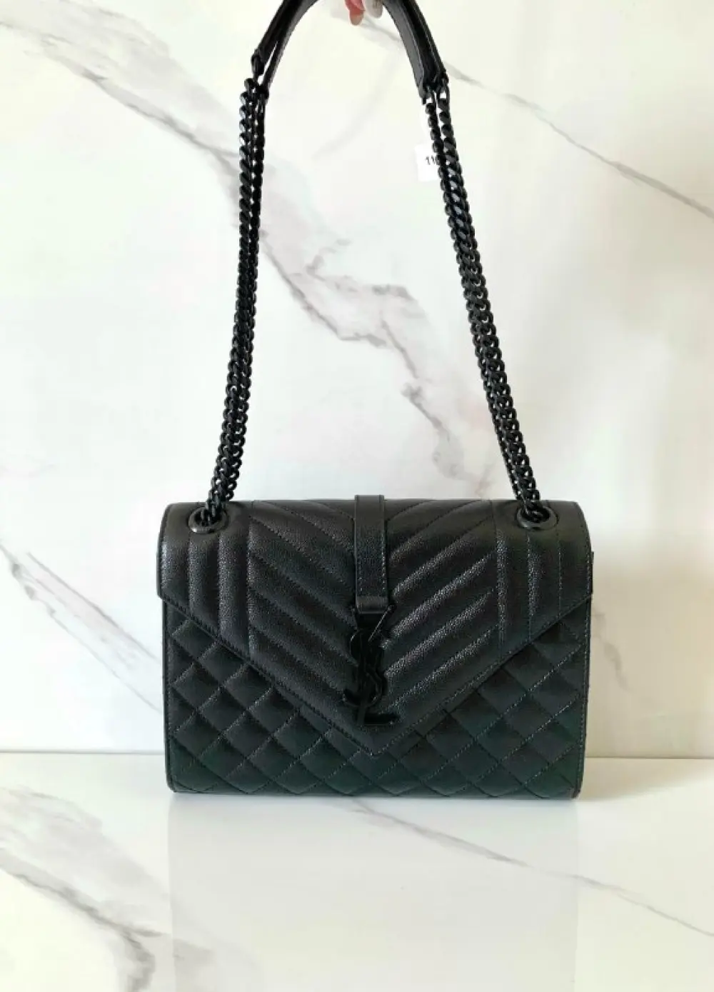 YSL SAINT LAURENT ENVELOPE MEDIUM all black caviar bhw