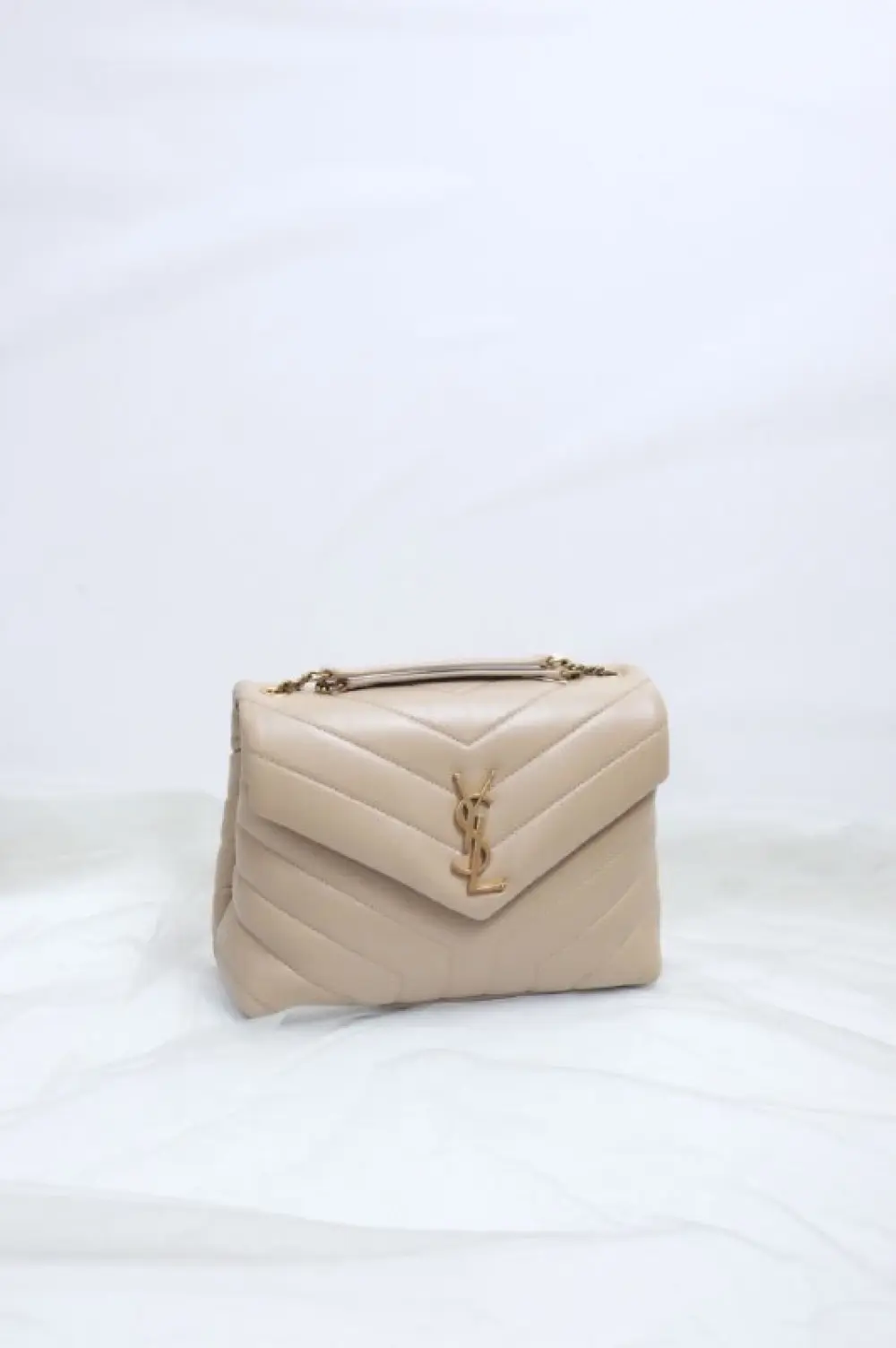 YSL SAINT LAURENT LOU LOU SMALL BAG dark beige quilted ghw