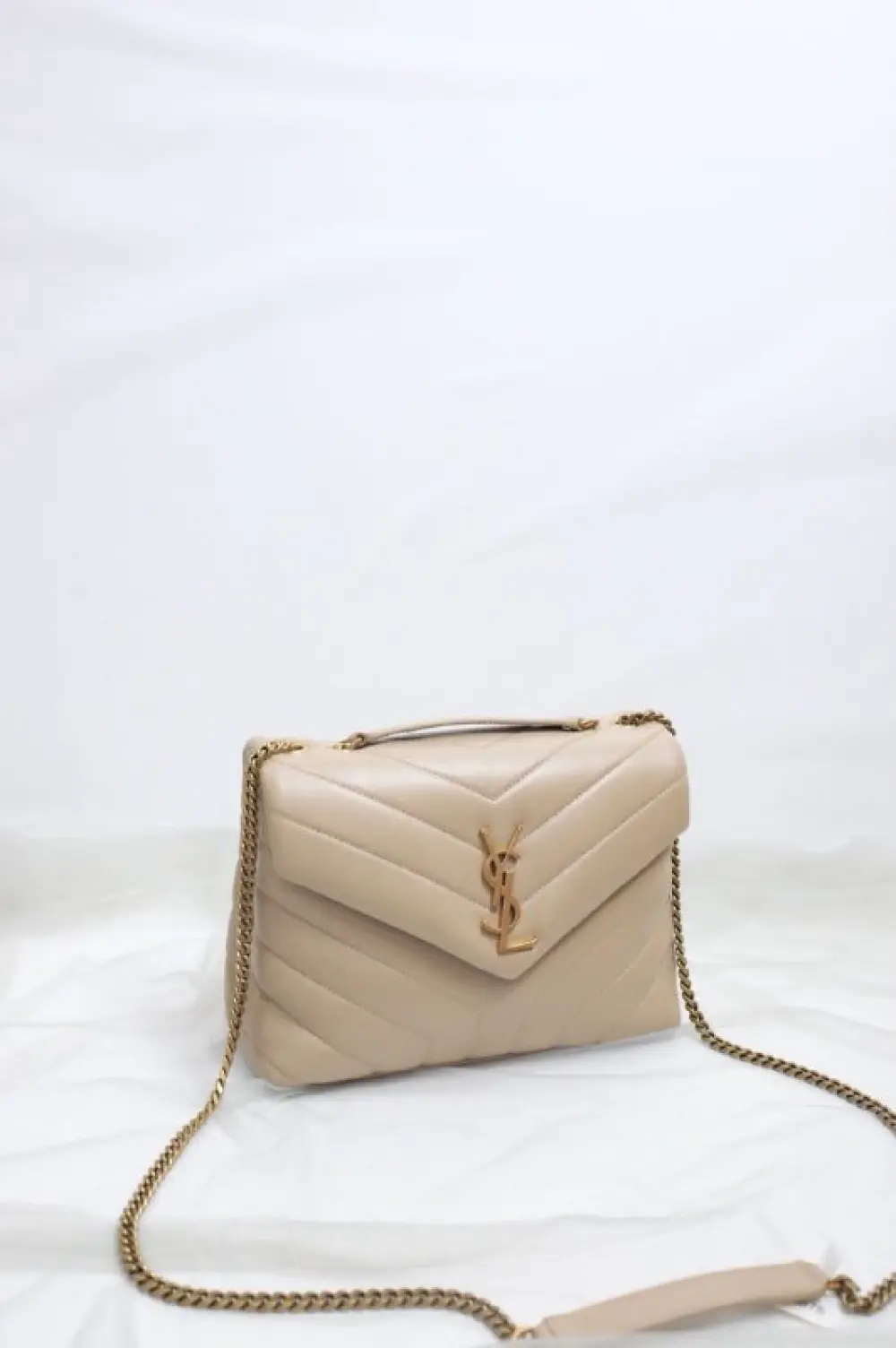 YSL SAINT LAURENT LOU LOU SMALL BAG dark beige quilted ghw