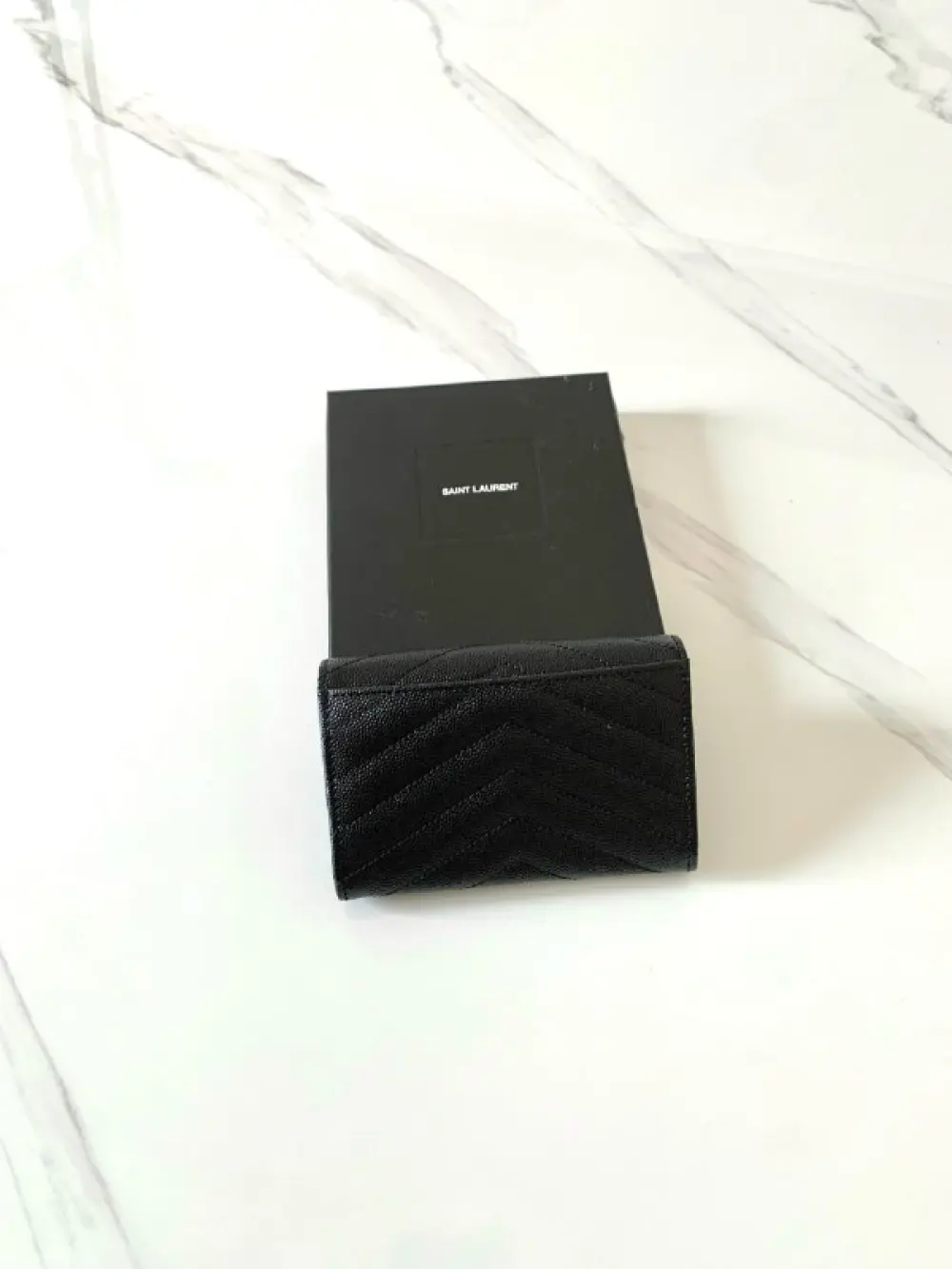 YSL SAINT LAURENT SMALL WALLET ENVELOPE CARD CASE black caviar ghw