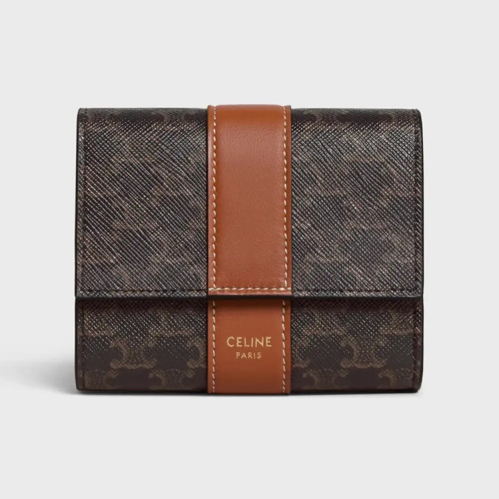 SMALL TRIFOLD WALLET TRIOMPHE CANVAS · tan