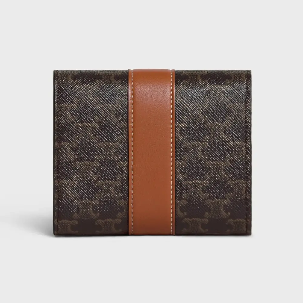 CELINE SMALL TRIFOLD WALLET TRIOMPHE CANVAS tan