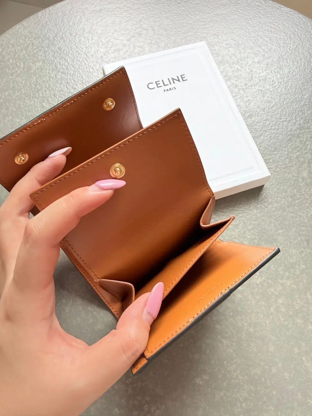 CELINE SMALL TRIFOLD WALLET TRIOMPHE CANVAS tan