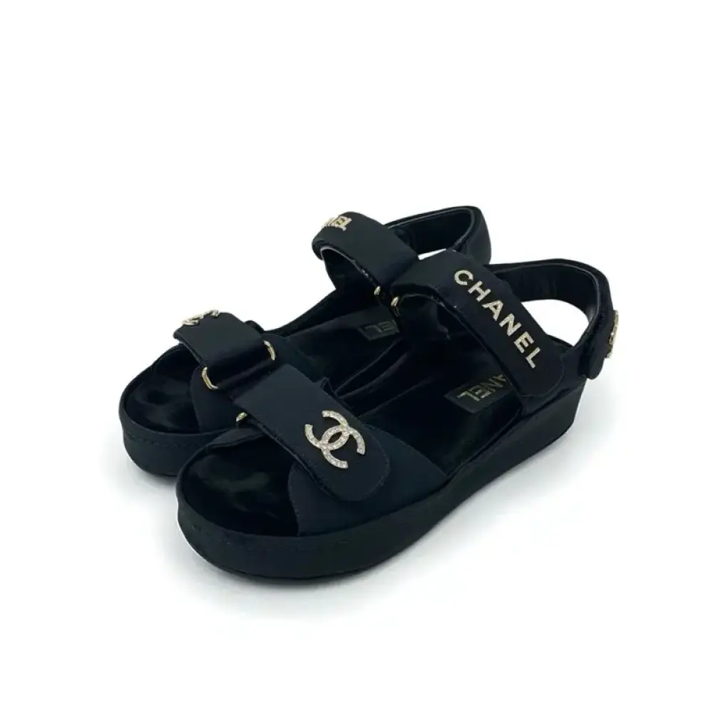CHANEL DAD WEDGES SANDAL black cloth