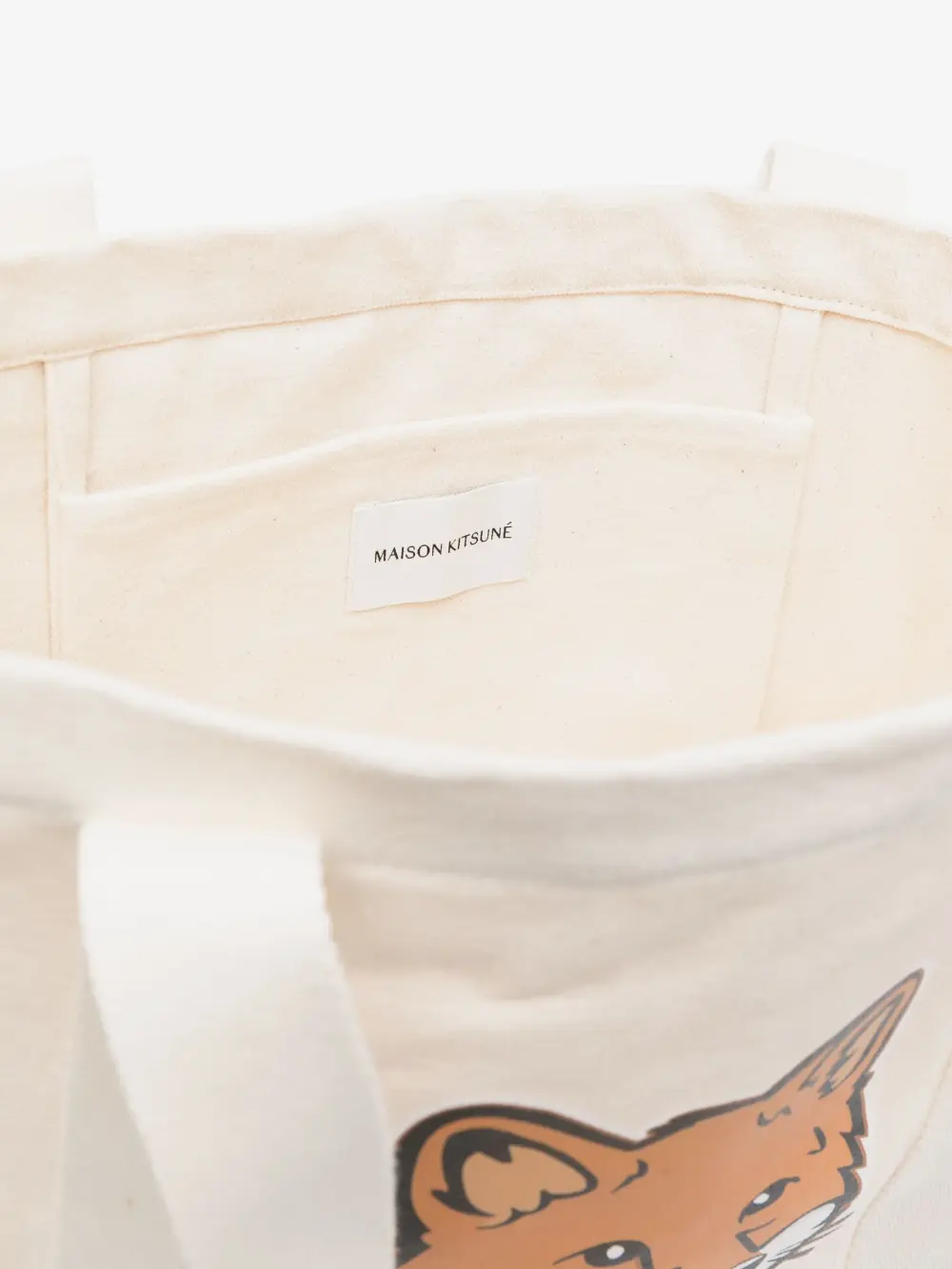 MAISON KITSUNE FOX HEAD CANVAS TOTE BAG BEIGE