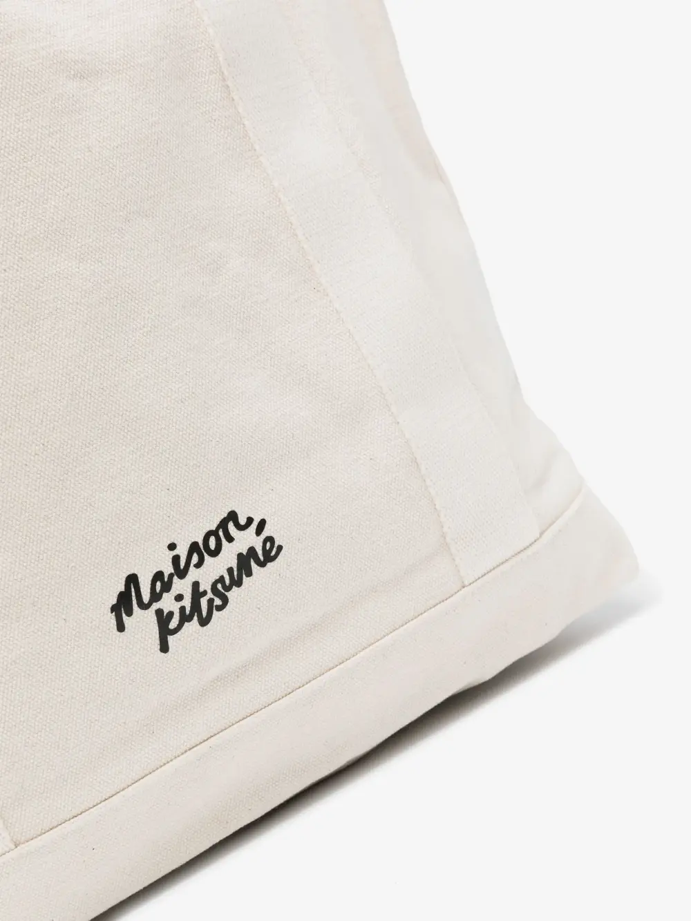 MAISON KITSUNE FOX HEAD CANVAS TOTE BAG BEIGE
