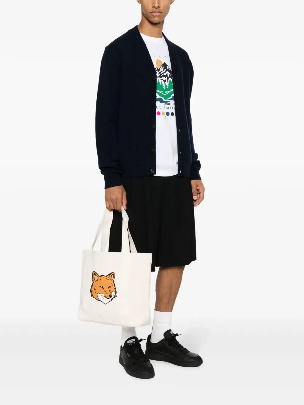 MAISON KITSUNE FOX HEAD CANVAS TOTE BAG BEIGE