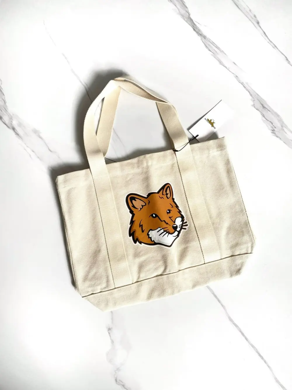 MAISON KITSUNE FOX HEAD CANVAS TOTE BAG BEIGE