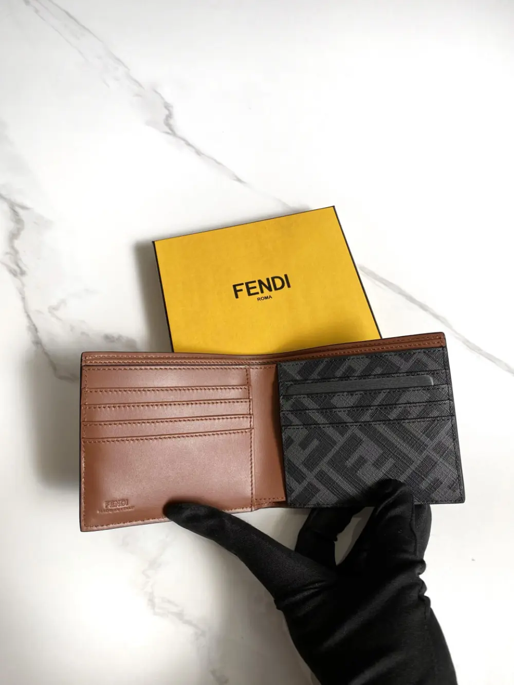 FENDI FF SQUARED BIFOLD WALLET BROWN BLACK