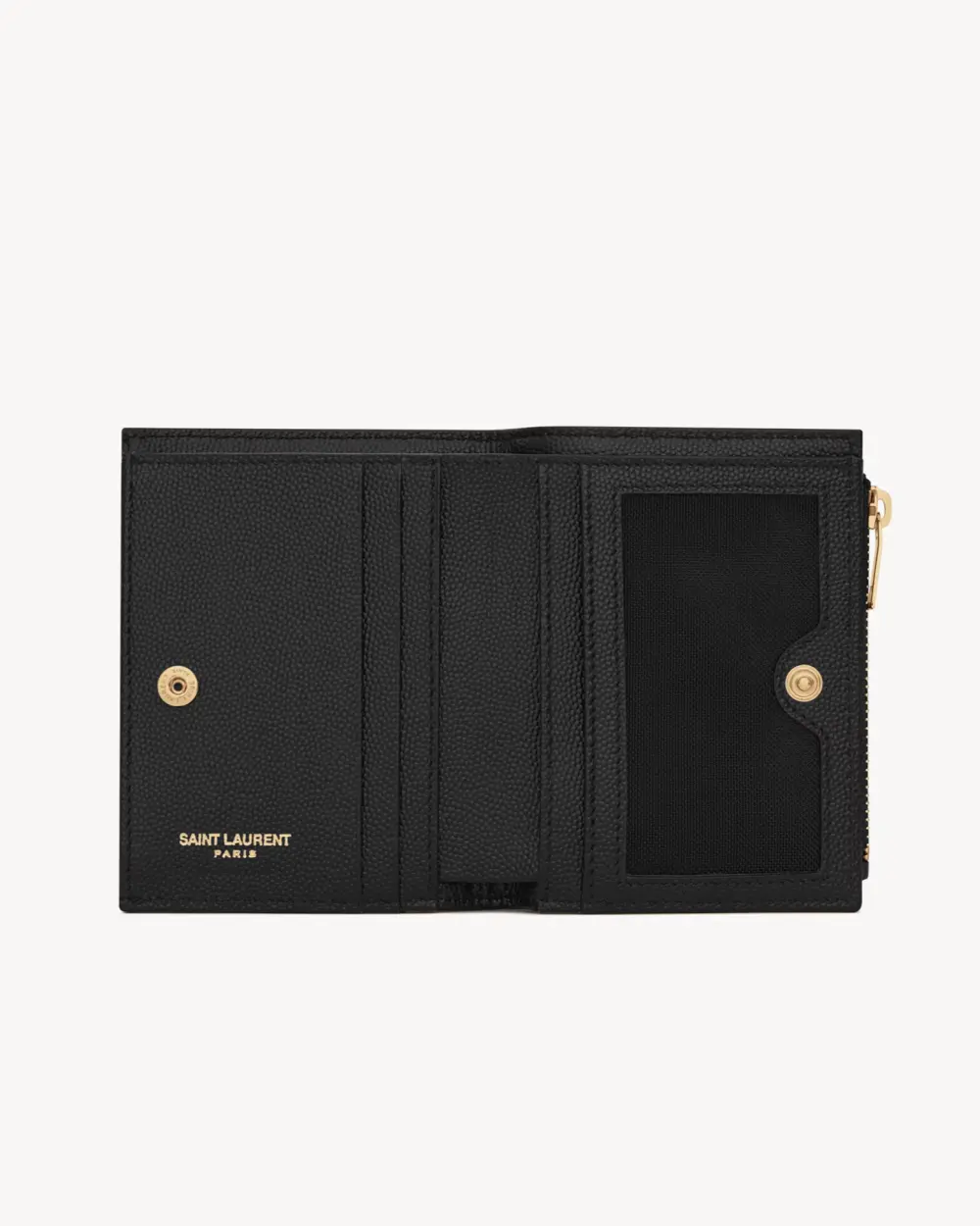 YSL SAINT LAURENT BIFOLD COMPACT WALLET WITH ZIP COIN (PHOTO) BLACK CAVIAR GHW