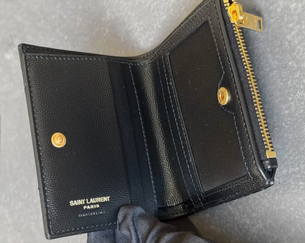 YSL SAINT LAURENT BIFOLD COMPACT WALLET WITH ZIP COIN (PHOTO) BLACK CAVIAR GHW