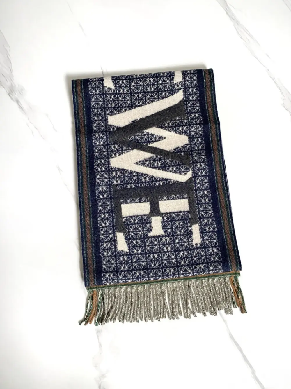 LOEWE LOVE JACQUARD SCARF NAVY BLUE