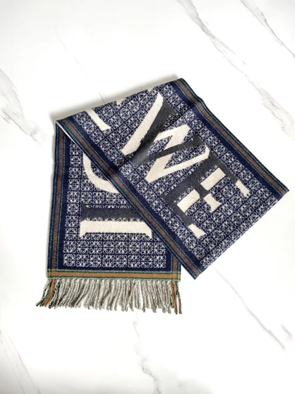 LOEWE LOVE JACQUARD SCARF NAVY BLUE