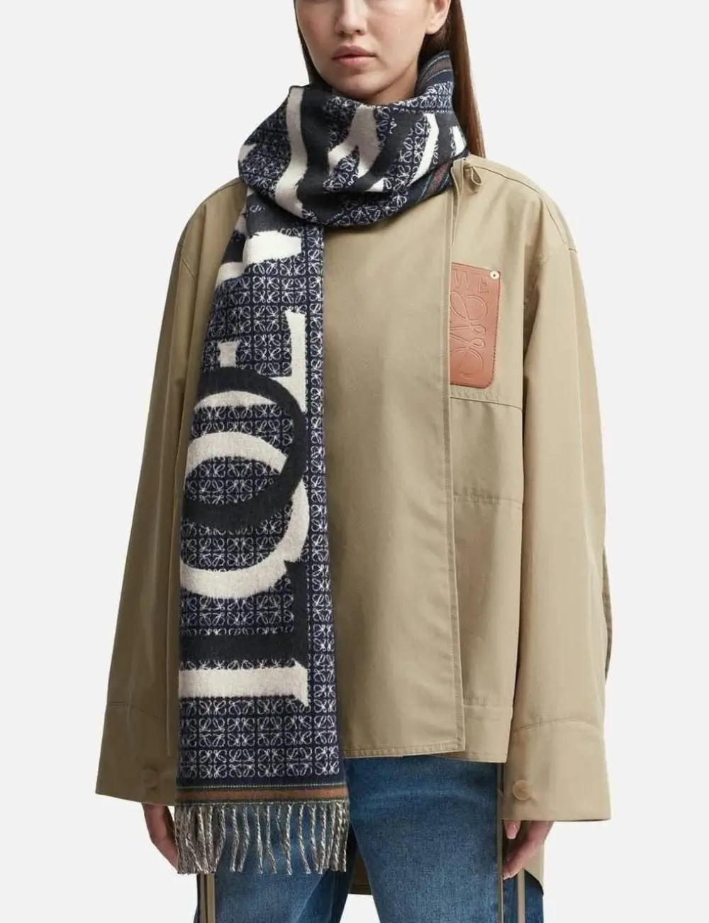 LOEWE LOVE JACQUARD SCARF NAVY BLUE
