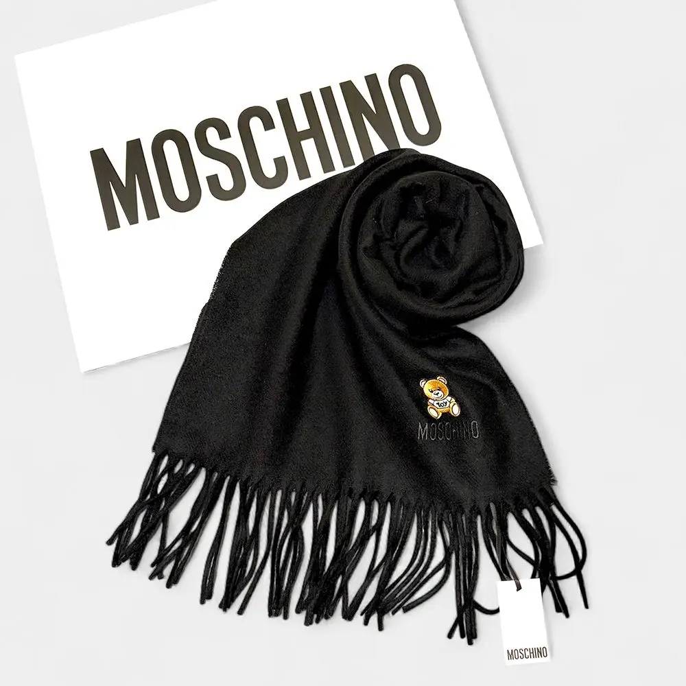 TOY BEAR MERINO WOOL SCARF · BLACK